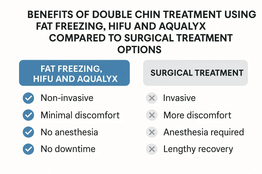 Graphic about the benefits of double chin treatment Higham Hill - from LA LIPO