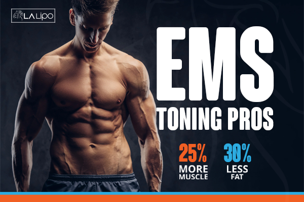 Graphic of man with toned body showing the benefits of LA-EMS Body Sculpting Higham Hill treatment