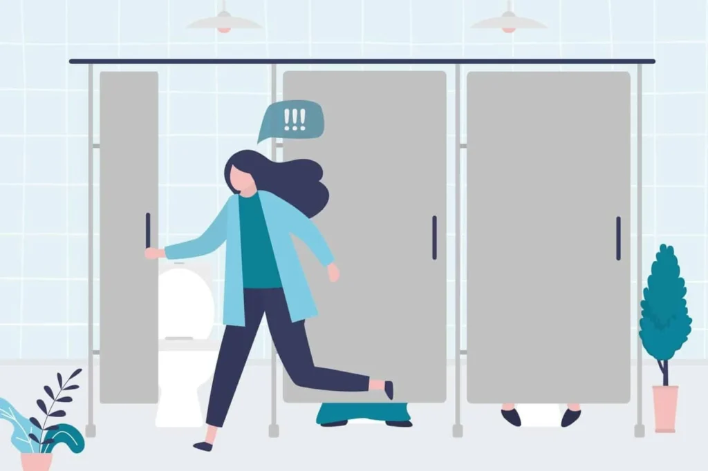 graphic of Urine incontinence Higham Hill woman running to the toilet.