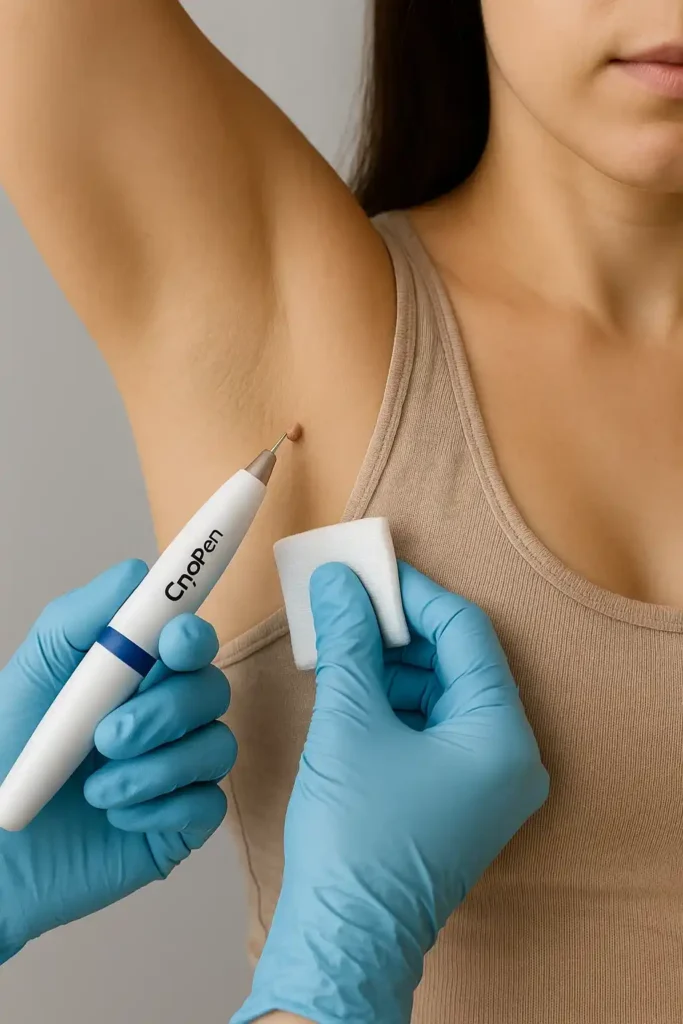woman having cryopen to remove underarm skin tags Higham Hill